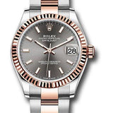 Rolex Steel and Everose Gold Datejust 31 Watch - Fluted Bezel - Dark Rhodium Index Dial - Oyster Bracelet - 278271 dkrhio