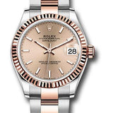 Rolex Steel and Everose Gold Datejust 31 Watch - Fluted Bezel - Rose Index Dial - Oyster Bracelet - 278271 roio