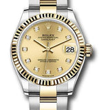 Rolex Steel and Yellow Gold Datejust 31 Watch - Fluted Bezel - Champagne Diamond Dial - Oyster Bracelet - 278273 chdo