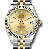 Rolex Steel and Yellow Gold Datejust 31 Watch - Fluted Bezel - Champagne Index Dial - Jubilee Bracelet - 278273 chij