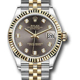 Rolex Steel and Yellow Gold Datejust 31 Watch - Fluted Bezel - Dark Grey Diamond Dial - Jubilee Bracelet - 278273 dkgdj