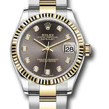 Rolex Steel and Yellow Gold Datejust 31 Watch - Fluted Bezel - Dark Grey Diamond Dial - Oyster Bracelet - 278273 dkgdo