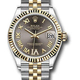 Rolex Steel and Yellow Gold Datejust 31 Watch - Fluted Bezel - Dark Grey Diamond Roman Six Dial - Jubilee Bracelet - 278273 dkgdr6j