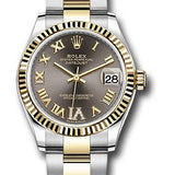 Rolex Steel and Yellow Gold Datejust 31 Watch - Fluted Bezel - Dark Grey Diamond Roman Six Dial - Oyster Bracelet - 278273 dkgdr6o