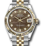 Rolex Steel and Yellow Gold Datejust 31 Watch - Fluted Bezel - Dark Mother-of-Pearl Diamond Dial - Jubilee Bracelet - 278273 dkmdj