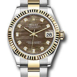 Rolex Steel and Yellow Gold Datejust 31 Watch - Fluted Bezel - Dark Mother-of-Pearl Diamond Dial - Oyster Bracelet - 278273 dkmdo