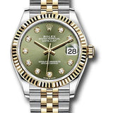 Rolex Steel and Yellow Gold Datejust 31 Watch - Fluted Bezel - Olive Green Diamond Dial - Jubilee Bracelet - 278273 ogdj