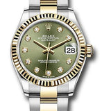 Rolex Steel and Yellow Gold Datejust 31 Watch - Fluted Bezel - Olive Green Diamond Dial - Oyster Bracelet - 278273 ogdo