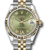 Rolex Steel and Yellow Gold Datejust 31 Watch - Fluted Bezel - Olive Green Diamond Roman Six Dial - Jubilee Bracelet - 278273 ogdr6j