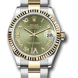 Rolex Steel and Yellow Gold Datejust 31 Watch - Fluted Bezel - Olive Green Diamond Roman Six Dial - Oyster Bracelet - 278273 ogdr6o