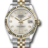 Rolex Steel and Yellow Gold Datejust 31 Watch - Fluted Bezel - Silver Diamond Dial - Jubilee Bracelet - 278273 sdj