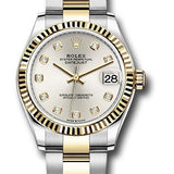 Rolex Steel and Yellow Gold Datejust 31 Watch - Fluted Bezel - Silver Diamond Dial - Oyster Bracelet - 278273 sdo