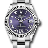 Rolex Steel and White Gold Datejust 31 Watch - Fluted Bezel - Aubergine Roman Diamond 6 Dial - Oyster Bracelet - 278274 aubdr6o