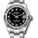 Rolex Steel and White Gold Datejust 31 Watch - Fluted Bezel - Black Roman Dial - Oyster Bracelet - 278274 bkro