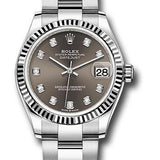 Rolex Steel and White Gold Datejust 31 Watch - Fluted Bezel - Dark Grey Diamond Dial - Oyster Bracelet - 278274 dkgdo