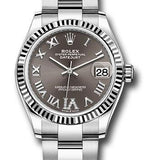 Rolex Steel and White Gold Datejust 31 Watch - Fluted Bezel - Dark Grey Roman Diamond 6 Dial - Oyster Bracelet - 278274 dkgdr6o