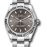 Rolex Steel and White Gold Datejust 31 Watch - Fluted Bezel - Dark Grey Index Dial - Oyster Bracelet - 278274 dkgio