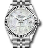 Rolex Steel and White Gold Datejust 31 Watch - Fluted Bezel - White Mother-Of-Pearl Diamond Dial - Jubilee Bracelet - 278274 mdj