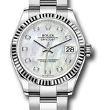 Rolex Steel and White Gold Datejust 31 Watch - Fluted Bezel - White Mother-Of-Pearl Diamond Dial - Oyster Bracelet - 278274 mdo