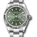 Rolex Steel and White Gold Datejust 31 Watch - Fluted Bezel - Mint Green Index Dial - Oyster Bracelet - 278274 mgio