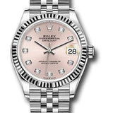 Rolex Steel and White Gold Datejust 31 Watch - Fluted Bezel - Pink Diamond Dial - Jubilee Bracelet - 278274 pdj