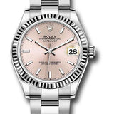 Rolex Steel and White Gold Datejust 31 Watch - Fluted Bezel - Pink Index Dial - Oyster Bracelet - 278274 pio