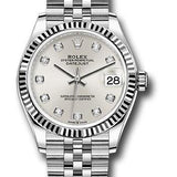 Rolex Steel and White Gold Datejust 31 Watch - Fluted Bezel - Silver Diamond Dial - Jubilee Bracelet - 278274 sdj