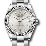 Rolex Steel and White Gold Datejust 31 Watch - Fluted Bezel - Silver Index Dial - Oyster Bracelet - 278274 sio