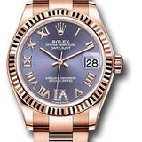 Rolex Everose Gold Datejust 31 Watch - Fluted Bezel - Aubergine Diamond Six Dial - Oyster Bracelet - 278275 aubdr6o