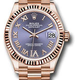 Rolex Everose Gold Datejust 31 Watch - Fluted Bezel - Aubergine Diamond Six Dial - President Bracelet - 278275 aubdr6p