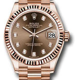 Rolex Everose Gold Datejust 31 Watch - Fluted Bezel - Chocolate Diamond Dial - President Bracelet - 278275 chodp