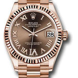 Rolex Everose Gold Datejust 31 Watch - Fluted Bezel - Chocolate Diamond Six Dial - President Bracelet - 278275 chodr6p