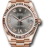 Rolex Everose Gold Datejust 31 Watch - Fluted Bezel - Rhodium Diamond Six Dial - President Bracelet - 278275 dkrhdr6p