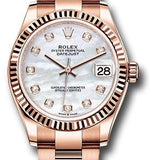 Rolex Everose Gold Datejust 31 Watch - Fluted Bezel - Silver Diamond Dial - Oyster Bracelet - 278275 mdo