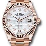 Rolex Everose Gold Datejust 31 Watch - Fluted Bezel - Silver Diamond Dial - President Bracelet - 278275 mdp