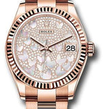 Rolex Everose Gold Datejust 31 Watch - Fluted Bezel - Diamond Paved Butterfly Dial - Oyster Bracelet - 278275 pmopbo