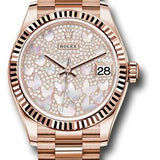 Rolex Everose Gold Datejust 31 Watch - Fluted Bezel - Diamond Paved Butterfly Dial - President Bracelet - 278275 pmopbp