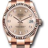 Rolex Everose Gold Datejust 31 Watch - Fluted Bezel - Rose Diamond Dial - Oyster Bracelet - 278275 rsdo