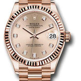 Rolex Everose Gold Datejust 31 Watch - Fluted Bezel - Rose Diamond Dial - President Bracelet - 278275 rsdp