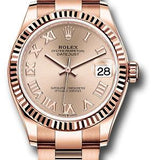 Rolex Everose Gold Datejust 31 Watch - Fluted Bezel - Rose Roman Dial - Oyster Bracelet - 278275 rsro