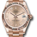 Rolex Everose Gold Datejust 31 Watch - Fluted Bezel - Rose Roman Dial - President Bracelet - 278275 rsrp