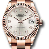 Rolex Everose Gold Datejust 31 Watch - Fluted Bezel - Silver Diamond Dial - Oyster Bracelet - 278275 sdo