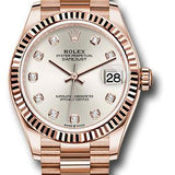 Rolex Everose Gold Datejust 31 Watch - Fluted Bezel - Silver Diamond Dial - President Bracelet - 278275 sdp