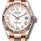 Rolex Everose Gold Datejust 31 Watch - Fluted Bezel - White Roman Dial - Oyster Bracelet - 278275 wro