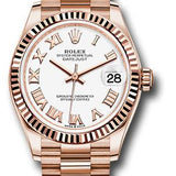 Rolex Everose Gold Datejust 31 Watch - Fluted Bezel - White Roman Dial - President Bracelet - 278275 wrp