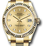 Rolex Yellow Gold Datejust 31 Watch - Fluted Bezel - Champagne Diamond Dial - Oyster Bracelet - 278278 chdo