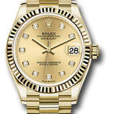 Rolex Yellow Gold Datejust 31 Watch - Fluted Bezel - Champagne Diamond Dial - President Bracelet - 278278 chdp