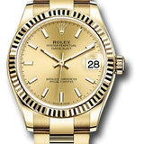 Rolex Yellow Gold Datejust 31 Watch - Fluted Bezel - Champagne Index Dial - Oyster Bracelet - 278278 chio