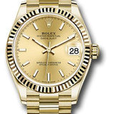 Rolex Yellow Gold Datejust 31 Watch - Fluted Bezel - Champagne Index Dial - President Bracelet - 278278 chip