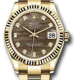 Rolex Yellow Gold Datejust 31 Watch - Fluted Bezel - Dark Mother-of-Pearl Diamond Dial - Oyster Bracelet - 278278 dkmdo